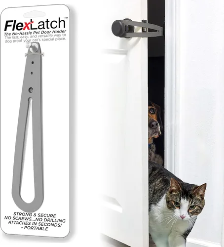 Vista 12 de FlexLatch Pestillo de puerta para gatos - Negro. Alternativa de puerta para gatos, instalación rápida. La correa de cierre flexible permite entrar a