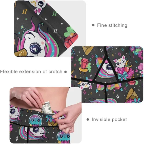 Vista 3 de JUNZAN Rainbow Unicorns and Cat Icecream Yoga Pants for Women Lifting Yoga Pants for Sports Dance XS