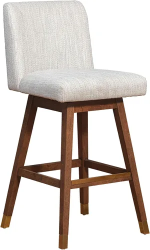 Vista 31 de Armen Living Sicily Modern Farmhouse Taburete giratorio de madera de nogal de 26 pulgadas de altura para encimera de isla de cocina, en piel Crema