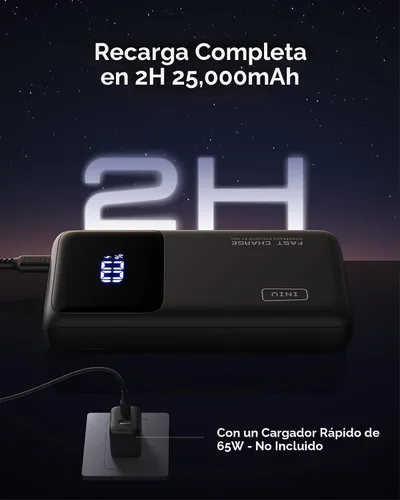 Vista 7 de INIU Power Bank, 25000mAh 100W USB C Cargador portátil para laptop, paquete de batería de 3 salidas con carga rápida PD QC, cargador de viaje