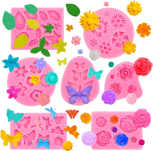 Vista 10 de 2 piezas de moldes de silicona con forma de flores, moldes de silicona para fondant y pastel, moldes de arcilla polimérica con forma de flor