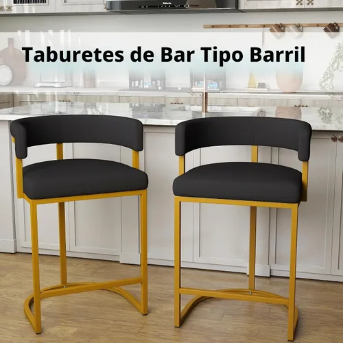 Vista 5 de Modern Barrel - Juego de 2 taburetes de bar de terciopelo de 24 pulgadas con respaldo y brazos cómodos, silla de isla de cocina tapizada de sherpa