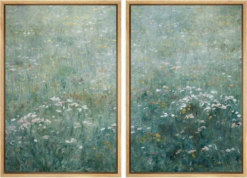 Vista 55 de IDEA4WALL Lienzo Enmarcado Impreso Arte de Pared Set Paisaje de Hojas de Palma de Selva de Mediados de Siglo Naturaleza Silvestre Ilustraciones Arte