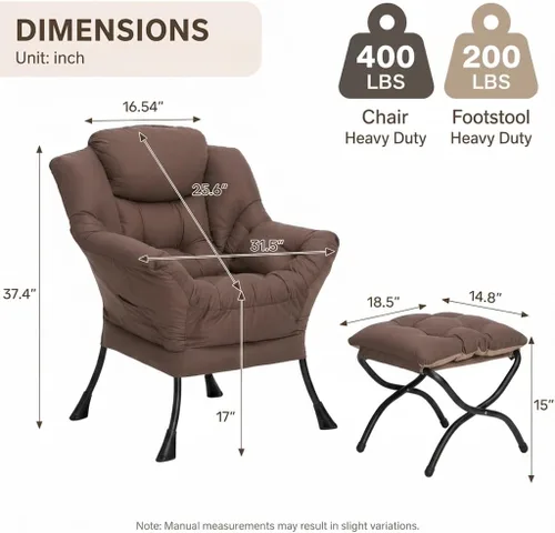 Vista 3 de HollyHOME Silla perezosa con otomana plegable, sillón cómodo y reposapiés plegable, sofá de ocio silla de lectura y reposapiés para sala de estar
