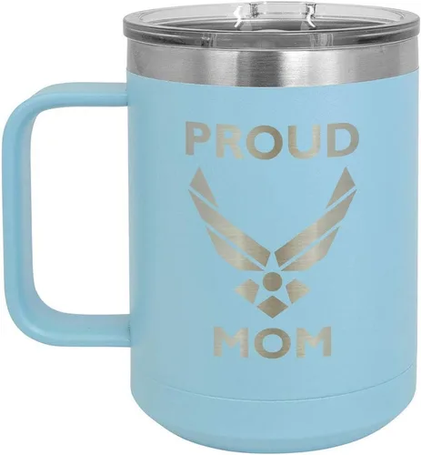Vista 19 de PROUD AIR FORCE MOM BLACK Taza de café de 15 oz con tapa deslizante Taza de café de viaje aislada Ideas de regalo del día de la madre de hijo