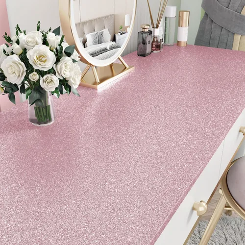 Vista 4 de Papel tapiz rosa con purpurina para despegar y pegar para dormitorio de niña, papel de contacto con purpurina brillante, papel de contacto moderno