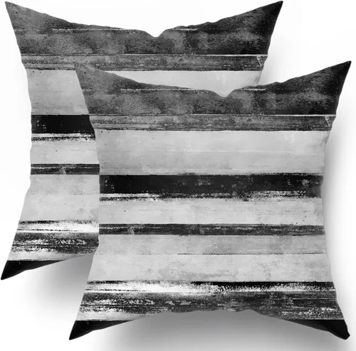 Vista 16 de Fundas de almohada Aqua 16x16 Set de 2 Verde Claro Gris Moderno Arte Abstracto Rayado Cojines Decorativos de Granja Algodón Cuadrado Fundas de Raya