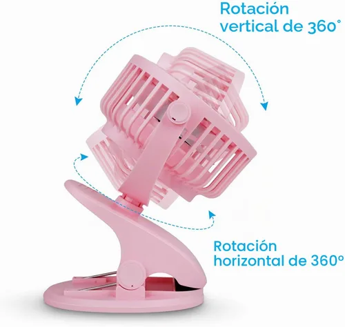 Vista 7 de SkyGenius Ventilador de cochecito de bebé con clip a pilas (rosa)