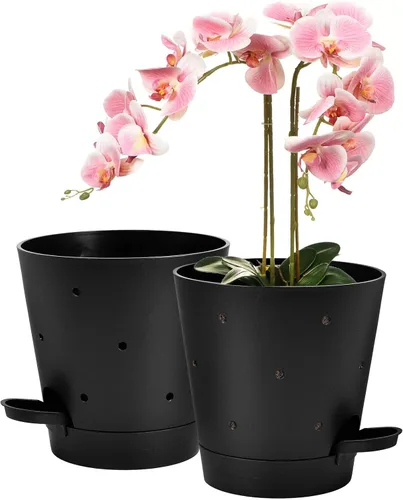 Vista 15 de 6 Inch Orchid Pot, 2 Pack Self Watering Plant Pots, Orchid Pots with Holes Blanco+Marrón