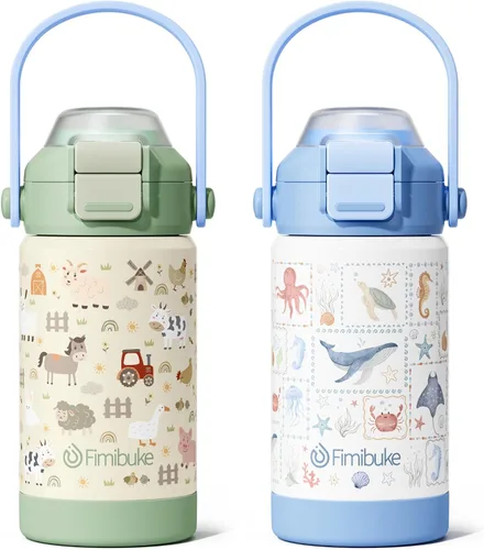 Vista 24 de Botella de agua aislada para niños con pop-open pajita y pico 2-en-1, botella de agua aislada de 14 onzas para niños, botella de acero inoxidable