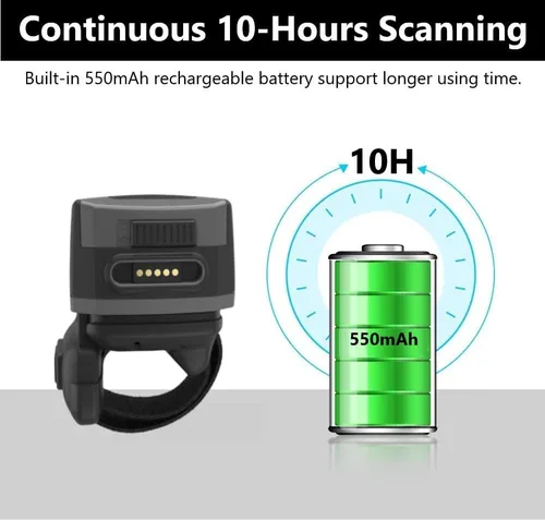 Vista 3 de EF02 Ring Barcode Scanner 1D Bluetooth NFC con base de carga Zebra SE965 Engine, Hands-Free Scanning, Finger Wearable