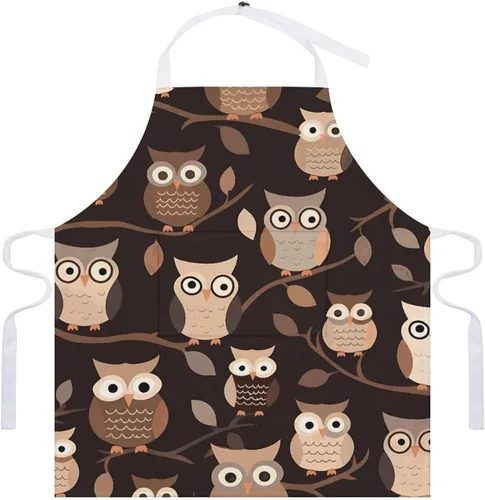 Vista 7 de MUSM Cute Brown Cartoon Owls Apron，Classic Vintage Funny with Pockets Aprons,Adjustable Bib Waterdrop Resistant for Kitchen Cooking Restaurant BBQ