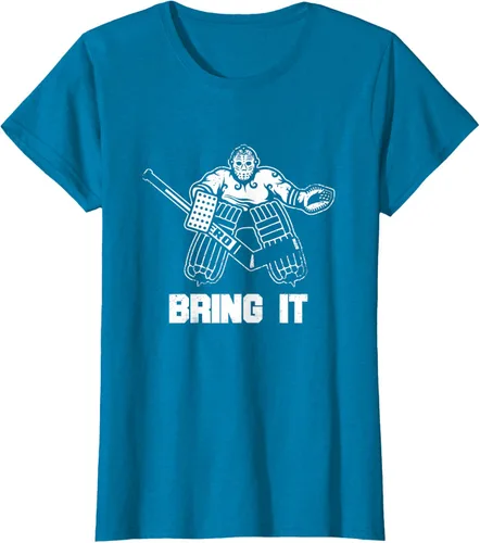 Vista 96 de Divertida camiseta gráfica de ropa de portero de hockey sobre hielo, Negro, S
