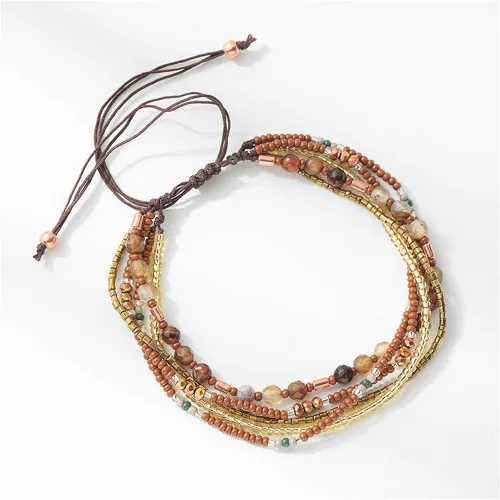 Vista 2 de Pulsera ajustable con cuentas trenzadas y estilo bohemio hecha a mano, brazalete para el pie, regalos para mujeres