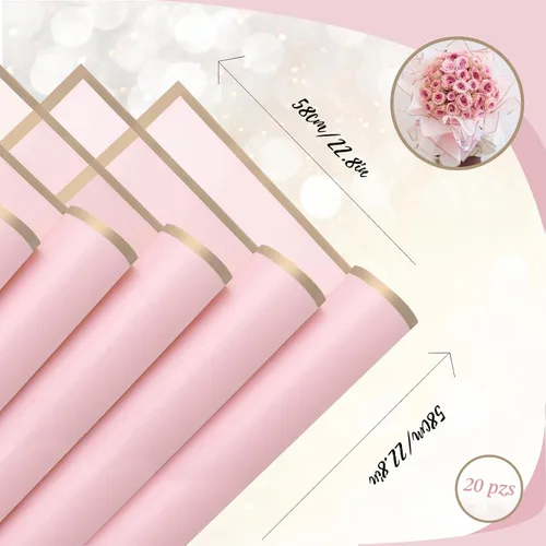 Vista 2 de Gloreyan 20 hojas de papel de regalo de flores con borde dorado, ramo de floristería, ramo de flores frescas, envoltura impermeable, caja de regalo