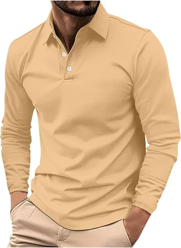 Vista 12 de Camisas de golf para hombre, manga larga, color liso, con botones, camiseta casual Henley, camiseta de entrenamiento para gimnasio 2024