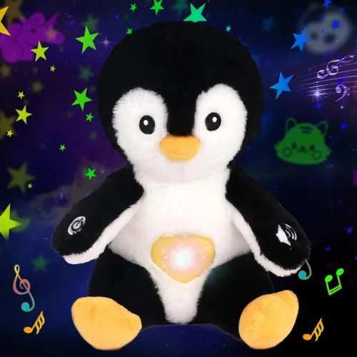 Vista 9 de Unicornio de peluche rosa con proyector de estrellas, musical, con volumen ajustable, luz nocturna, animales de peluche brillantes, juguetes