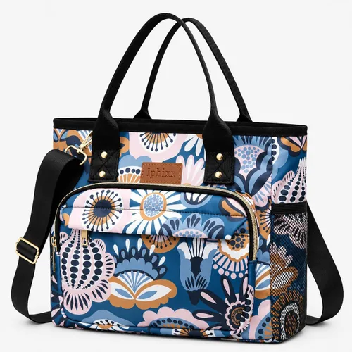 Vista 7 de iPhixx Bolsa de almuerzo aislada para mujer, bolsa de almuerzo ligera y reutilizable, lonchera para mujer con correa ajustable para el hombro, bolsa