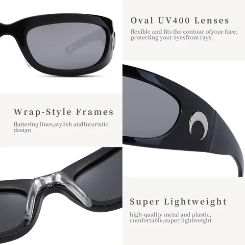 Vista 5 de Haygafe Wrap Around Sunglasses for Women Men Trendy Fashion Cool Y2K Futuristic Sun Glasses Shades