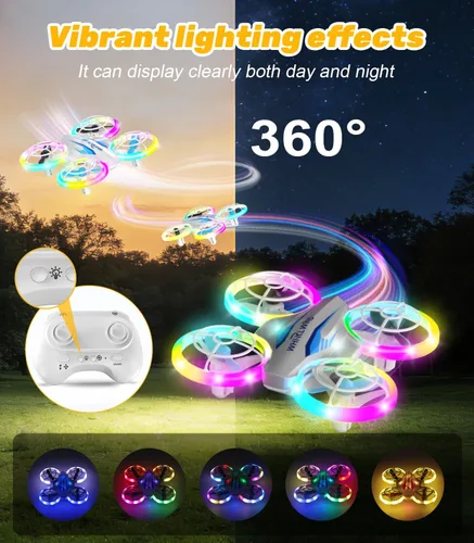 Vista 3 de Mini dron para niños y principiantes: juguete volador para niños con giros de 360°, luces LED, 3 baterías, tiempo de vuelo de 27 minutos, dron