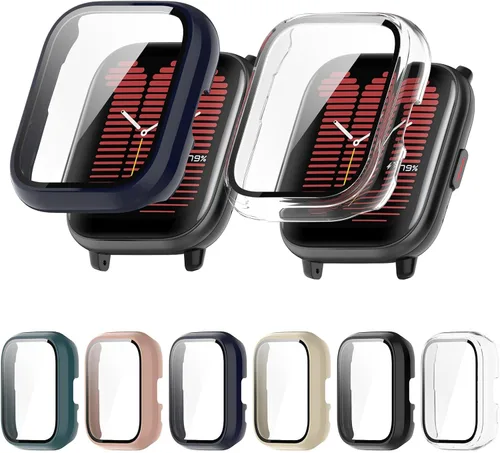 Vista 9 de Paquete de 6 fundas rígidas de policarbonato con protector de pantalla de vidrio templado compatible con Amazfit Active Smart Watch Bumper Guard 6