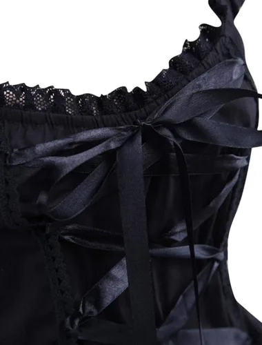 Vista 7 de Ainclu Womens Classic Black Layered Lace-up Goth Lolita Dress