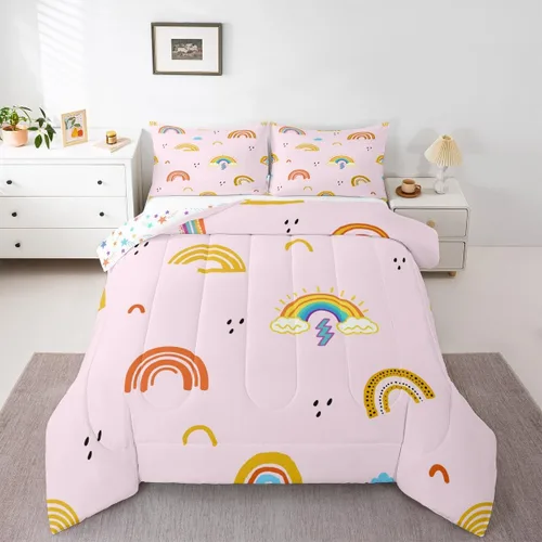 Vista 31 de Erosebridal Juego de edredón arcoíris de 2 piezas, edredón de nube de dibujos animados kawaii iridiscente individual para niños, niñas, mujeres