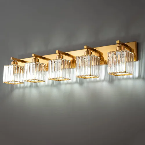 Vista 31 de Moderna lámpara de cristal para pared/tocador de baño, de 5 luces, color cromo Cromo torcido