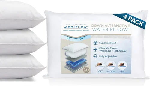 Vista 8 de Mediflow Almohada de agua alternativa de plumón, ajustable para aliviar el dolor de cuello, para dormir de lado, espalda y estómago, el inventor