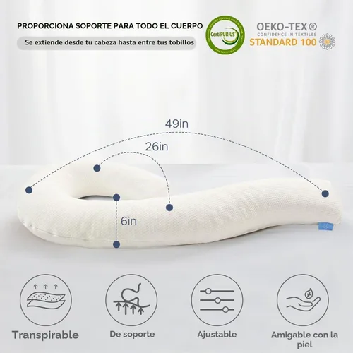 Vista 7 de SCHNAUZER HOME Almohada corporal para adultos – Inserto de almohada suave y larga para dormir – Espuma viscoelástica triturada y funda extraíble
