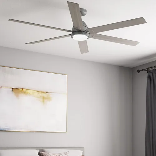 Vista 4 de Hunter Ventilador de techo de plata mate de gravedad WiFi de 72 pulgadas con kit de luz LED y control remoto de mano