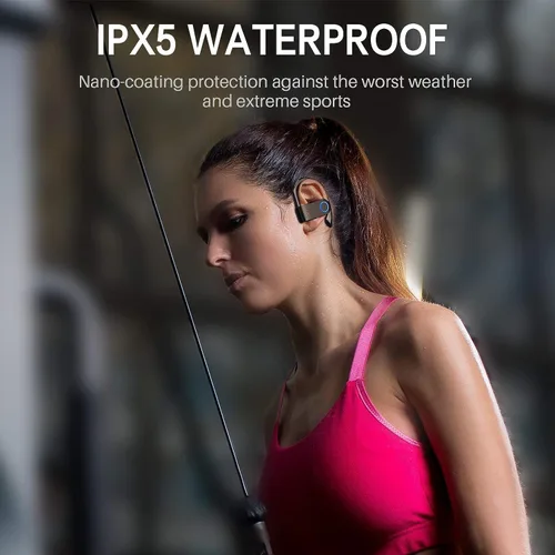 Vista 6 de Auriculares inalámbricos, Bluetooth 5.0 para correr, auriculares estéreo de graves profundos, auriculares deportivos con micrófono integrado