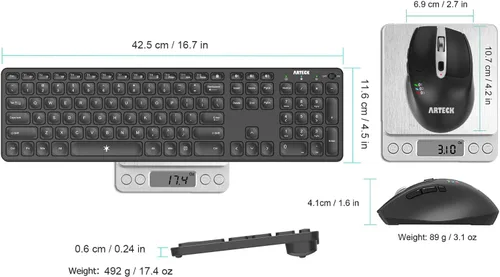 Vista 6 de Arteck Teclado y Ratón Bluetooth Universal Multidispositivo Teclado Bluetooth Inalámbrico de Tamaño Completo y Conjunto de Ratón Ergonómico