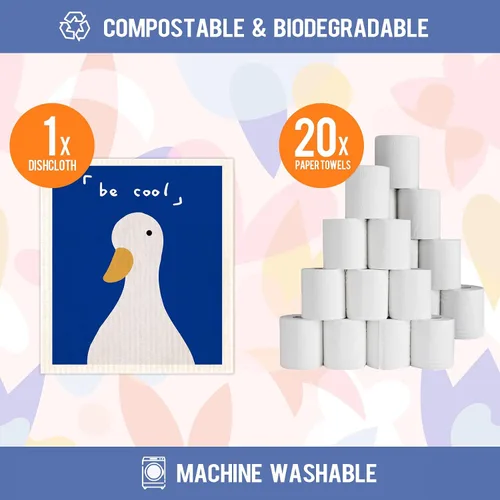 Vista 3 de Paños de cocina suecos para cocina, paquete de 6 paños de esponja de celulosa azul, toallas de papel reutilizables biodegradables y reutilizables