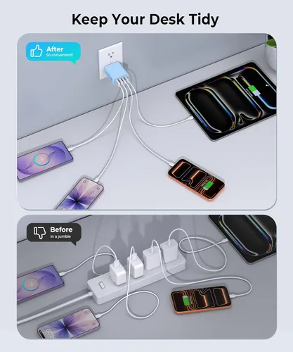 Vista 6 de [Paquete de 2] Cargador de pared USB C, cargador tipo C de 40 W, bloques de 40W 2Pack Azul bebé