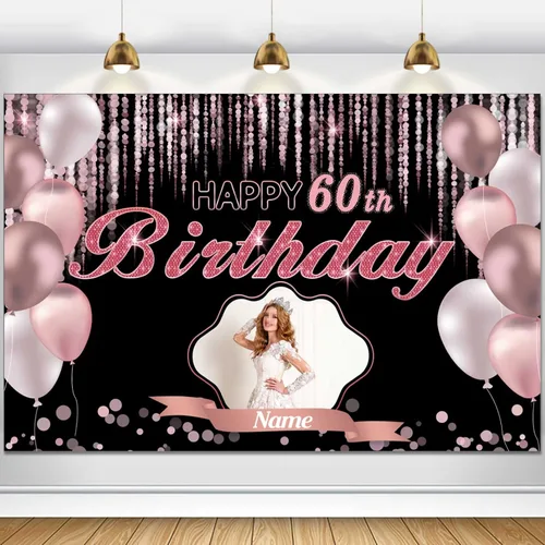 Vista 87 de Cartel de decoración de feliz cumpleaños número 100 de oro rosa, tamaño grande, personalización con nombre y foto compatible