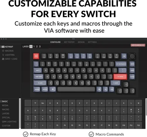 Vista 2 de Keychron V1 - Pomo de teclado mecánico personalizado con cable 75 de diseño QMKVIA programable con teclado intercambiable en caliente interruptor