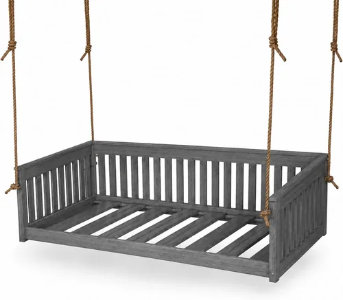 Vista 8 de Amish Twin Poly Lumber Wood Hanging Daybed, Antique Mahogany, USA Made Deep Seating Mission Collection HDPE Poly Lumber Twin Daybed with Rope