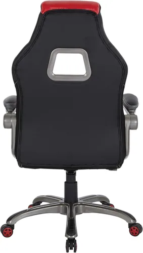 Vista 8 de OSP Home Furnishings Race Car - Silla ajustable para juegos, cuero consolidado gris carbón con detalles rojos