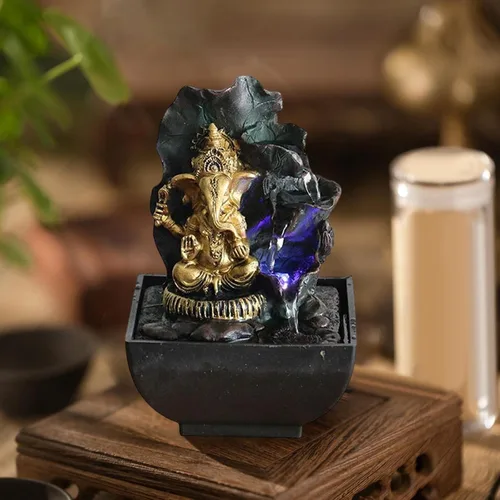 Vista 4 de Gralara Ganesha - Estatua de mesa, fuente de mesa, escultura de elefante, figuras de elefante hechas a mano para bar, cafetería, acento decorativo