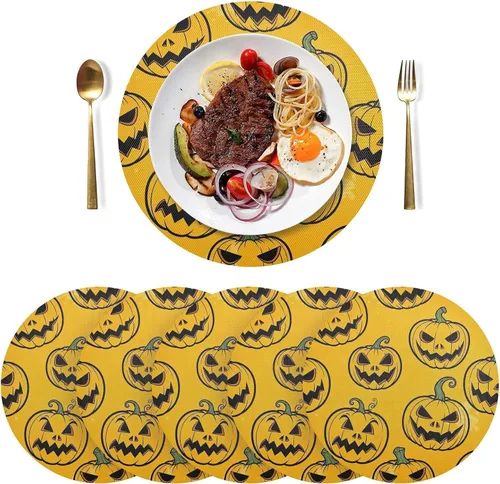 Vista 3 de Spooky Pumpkin Orange Placemat, Non Slip Dining Table Heat for Kitchen one sizex4