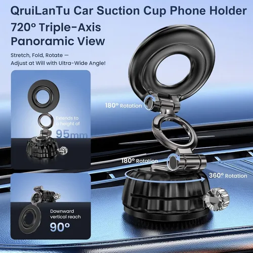 Vista 3 de Soporte magnético para teléfono para automóvil, giratorio de 720°, soporte de teléfono plegable con ventosa universal para salpicadero, parabrisas