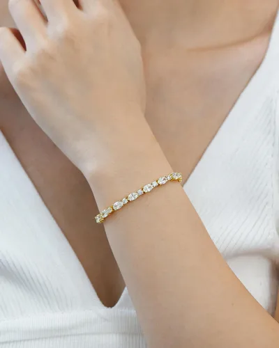 Vista 2 de FANCIME 14K Gold Plated Silver Birthstone Tennis Bracelets for Women 7" Abril