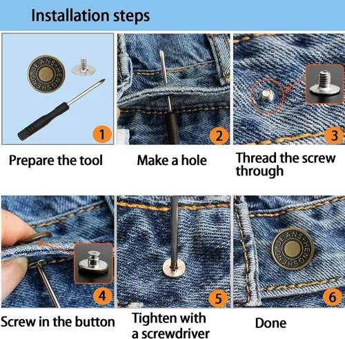 Vista 8 de YouOKLight Botones para jeans, 0.669 in sin clavos, botones de metal extraíbles de repuesto para reparación de remaches y destornilladores, 12