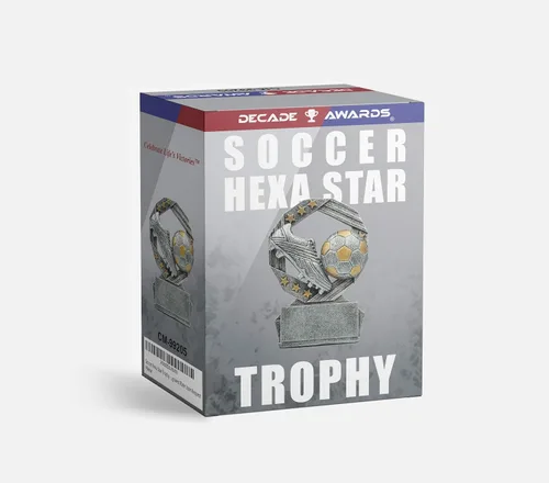 Vista 3 de Decade Awards Trofeo de fútbol personalizado – Premio al delantero de pelota de fútbol Hexa Star grabado – Celebra cada gol, bloque, tiro o pase