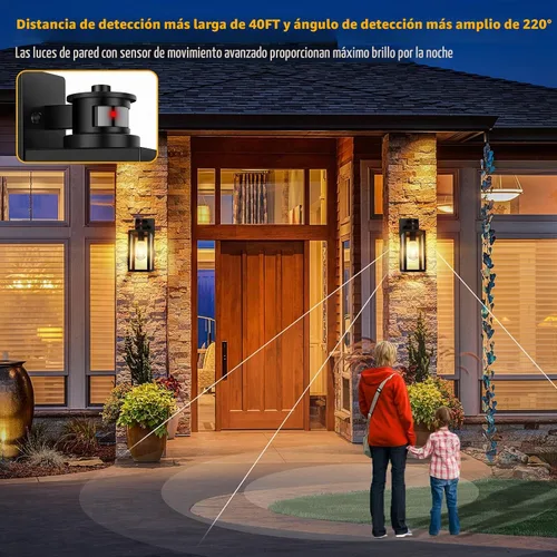 Vista 3 de Paquete de 2 luces para exteriores con sensor de movimiento, lámparas de pared actualizadas del atardecer al amanecer, luces de pared con sensor