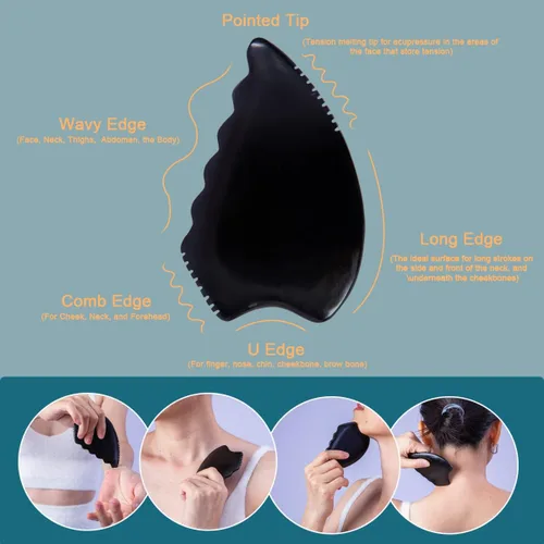 Vista 4 de Gua Sha Herramientas de masaje facial, herramientas de raspado Gua Sha para cara, herramienta de masaje tradicional de piedra Bian, herramienta