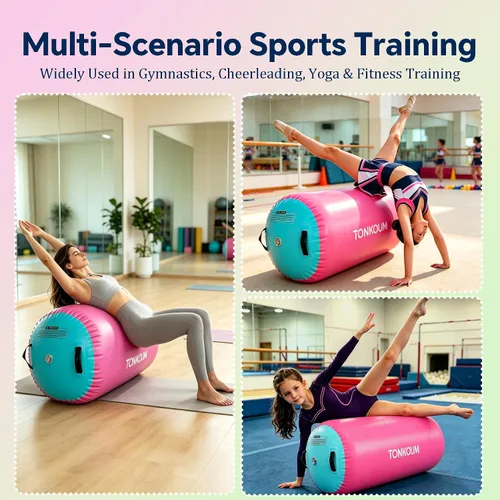 Vista 3 de Colchoneta inflable de gimnasia de 10 pies, 13 pies, 16 pies, 20 pies, para uso doméstico, entrenamiento, animadoras, agua Pink & Mint Green