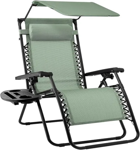Vista 19 de Sillón plegable de gravedad cero para patio, con toldo ajustable y reposacabezas Amatista púrpura