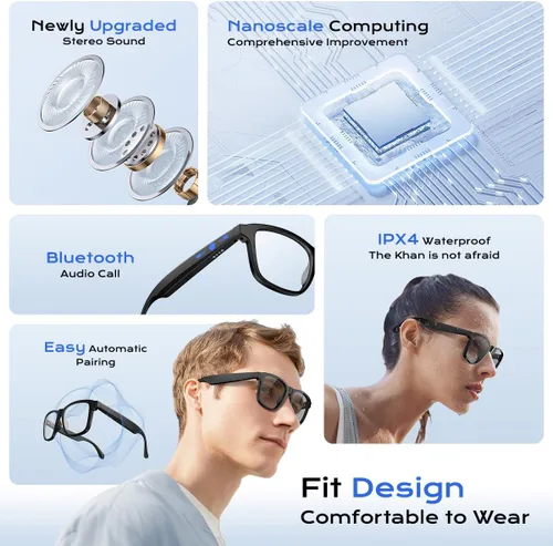 Vista 2 de Gafas de sol Bluetooth para mujer, lentes de sol fotocrómicas con luz azul, lentes de audio inteligentes para mujeres y hombres, micrófono y Lente